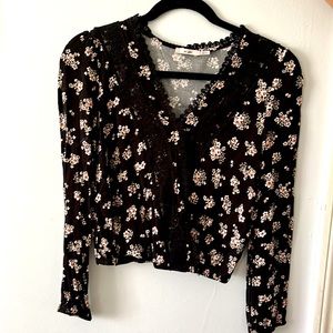 Rayon blouse black with flower clusters
